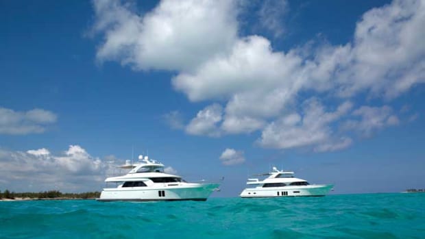 Ocean Alexander's 72- and 85-foot models cruising off Paradise Island.