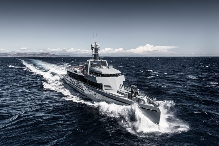 Why the military look? Designer Espen Øino says that at the time of Bold’s conception, there had been a surge in piracy in Indonesia and Africa. The styling, he and Guido Krass believed, might act as a deterrent when cruising off the beaten track.