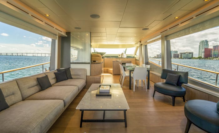 Extensive glazing in the salon gives the skipper and guests unobstructed sightlines.