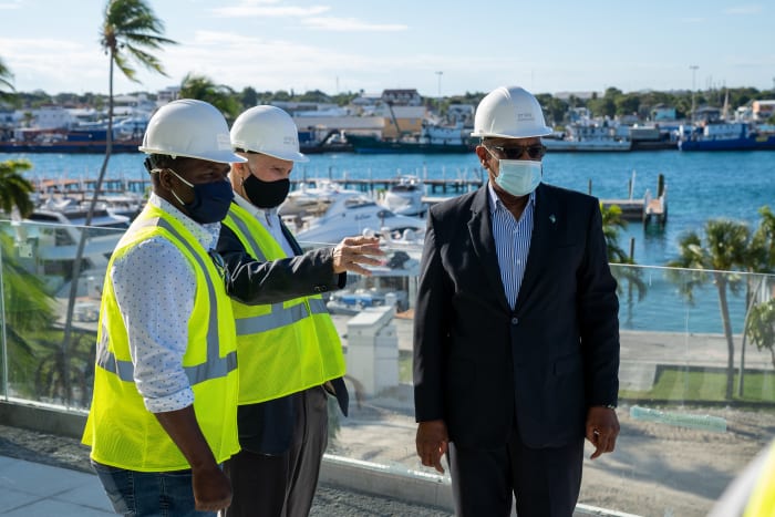 Bahamas Prime Minister Dr. Hubert Minnis tours Hurricane Hole Superyacht Marina at Paradise Landing