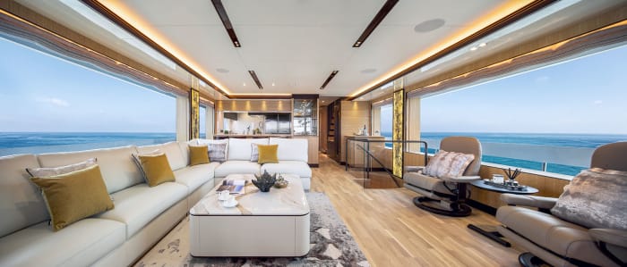 With 2½ feet more beam, the new Tò-Kalòn is much more spacious than the Cophams’ previous yacht.