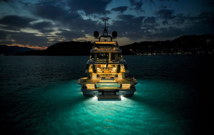 Lighting on deck and underwater creates an enticing ambience on the Oasis 40M.