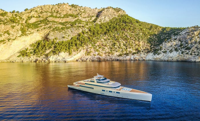 Tripp says that Elemental Power, an Abeking & Rasmussen concept, will offer a gain in efficiency of 33 percent compared to current motoryachts of the same overall length and gross tonnage. Facing page: