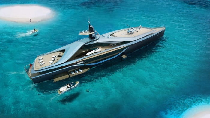 The yacht’s exterior has been designed so that there is a symmetrical profile with no ‘forward’ direction to aim toward—the idea being to free those on board to live in the moment. 