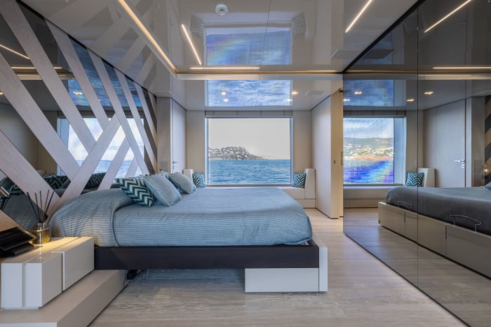 The airy master stateroom on the main deck.