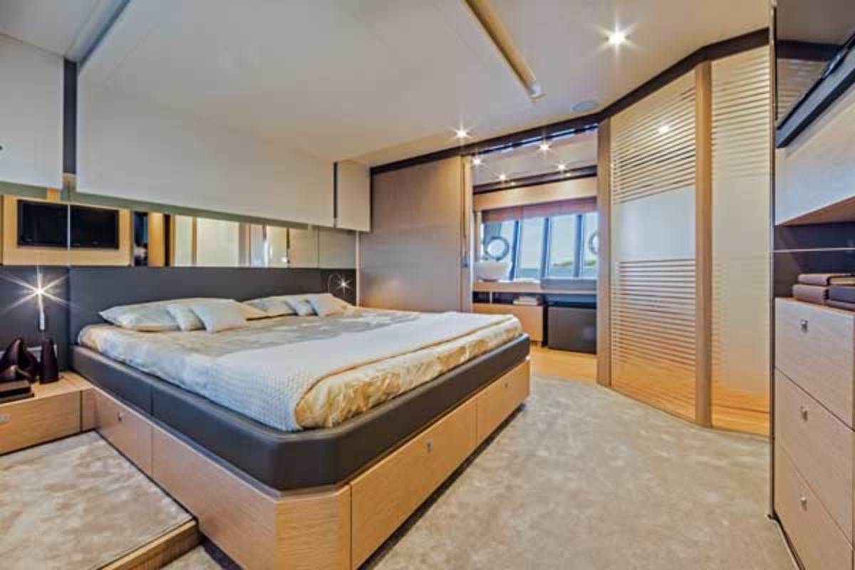 A palatial midships owner's suite—or karaoke lounge, if you prefer