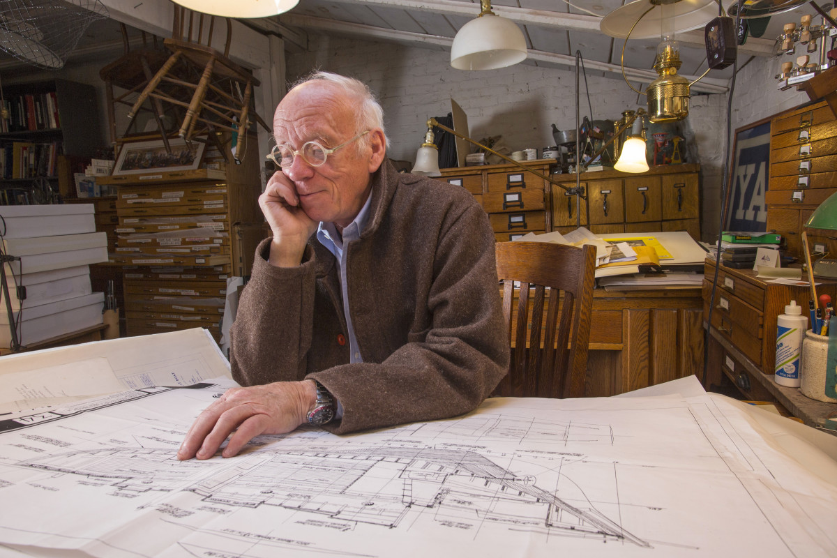 In the privacy and comfort of his pleasantly cluttered home studio in Providence, Rhode Island, Eugene Lee steals a few moments from stage set design to pore over line drawings of his boats.