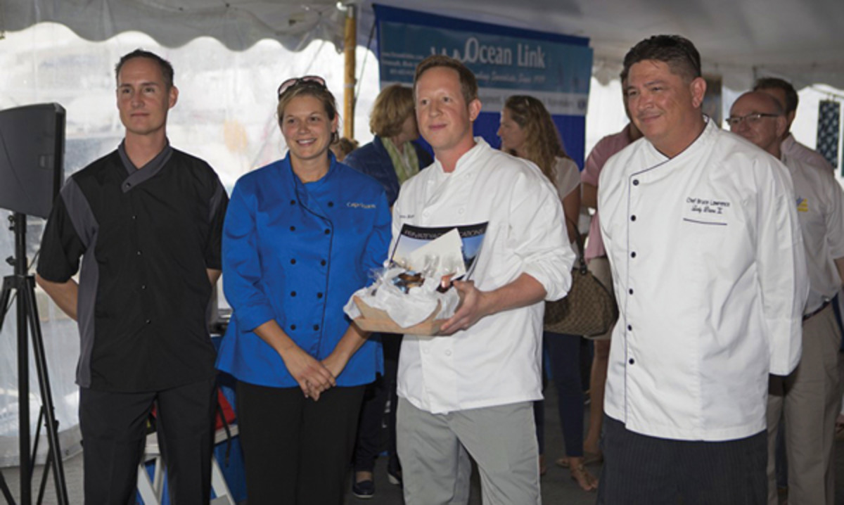 (L-R) Chef Mark Jones of A’Salute, Chef Rachel Aguiar from Capricorn, Grande Class winner Chef Steve Manee of Sea Bear and Lady Diane II’s Chef Bruce Lawrence, who won second place in the same category.