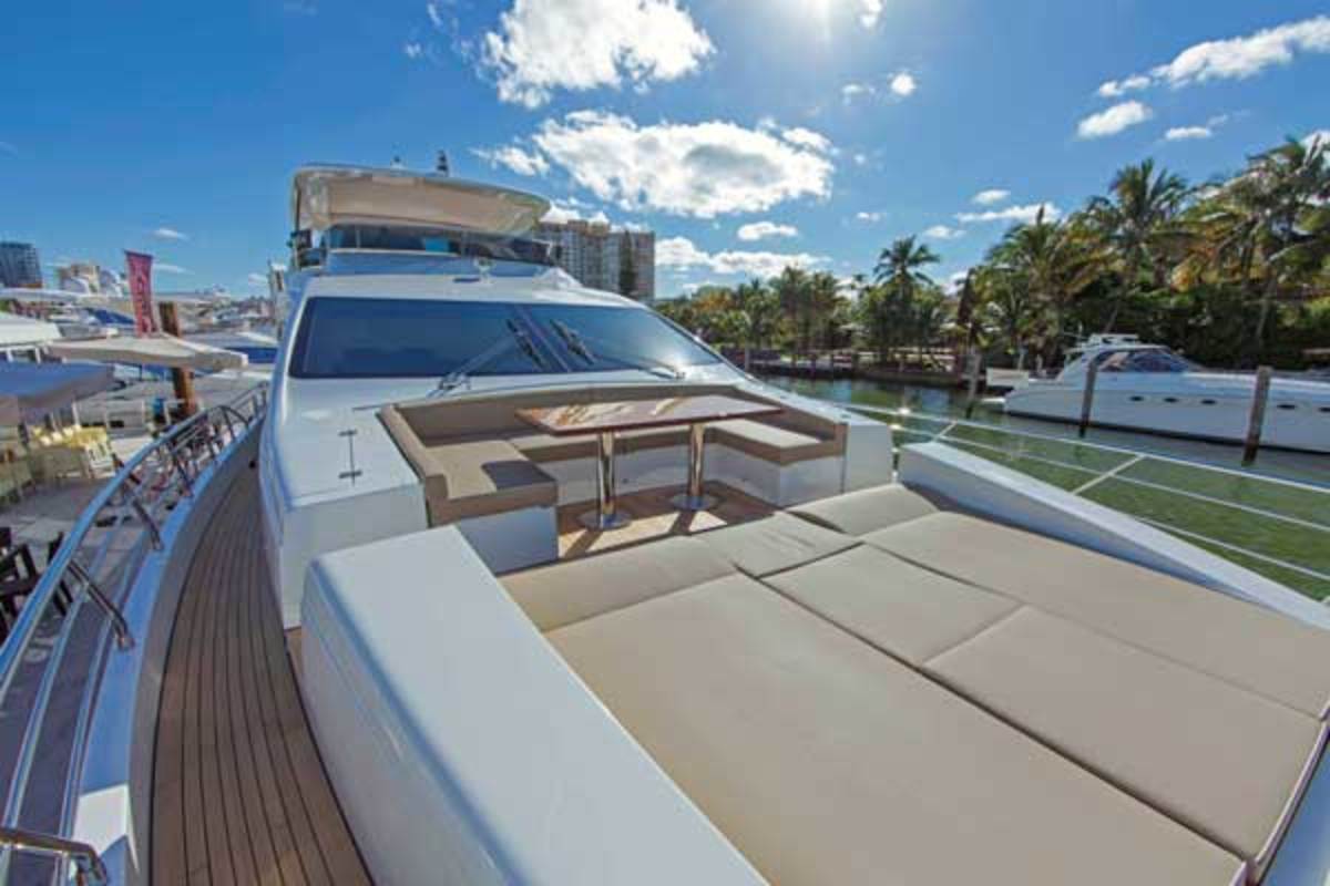 The Azimut 84's foredeck incorporates an extra dining and lounging area.