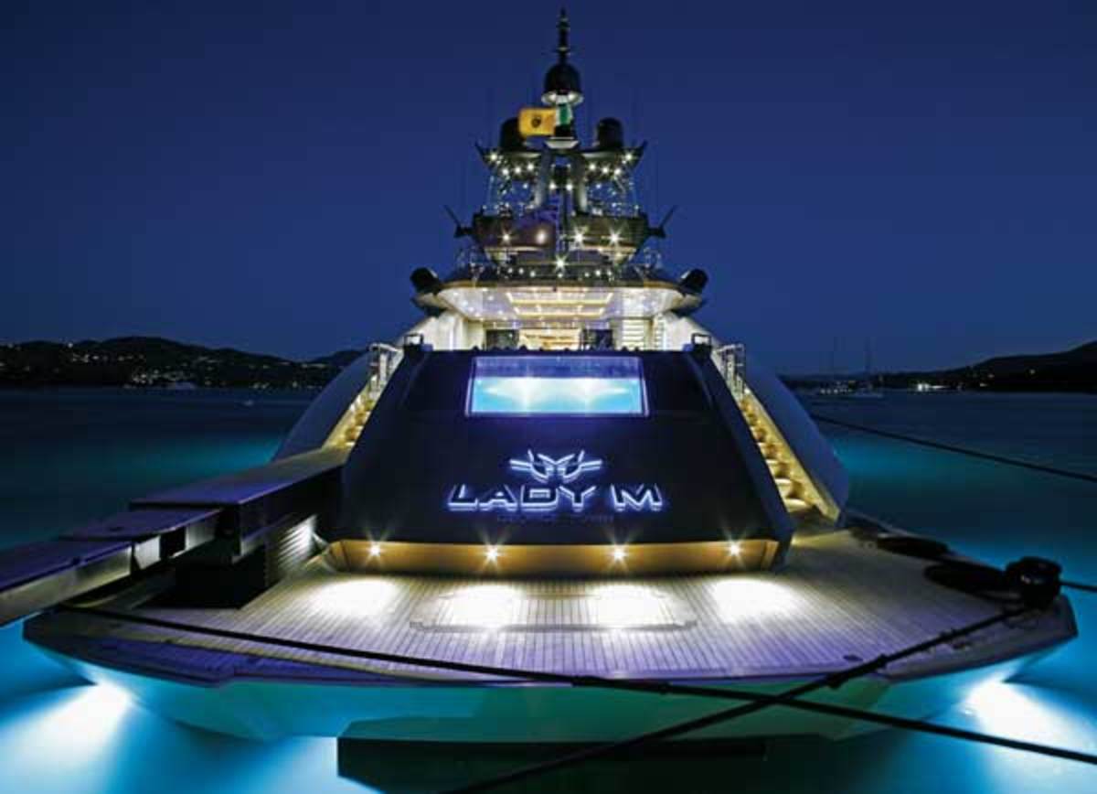 At night, the underwater lights in the aft deck pool are mesmerizing and enhance the overall aesthetics of Lady M.