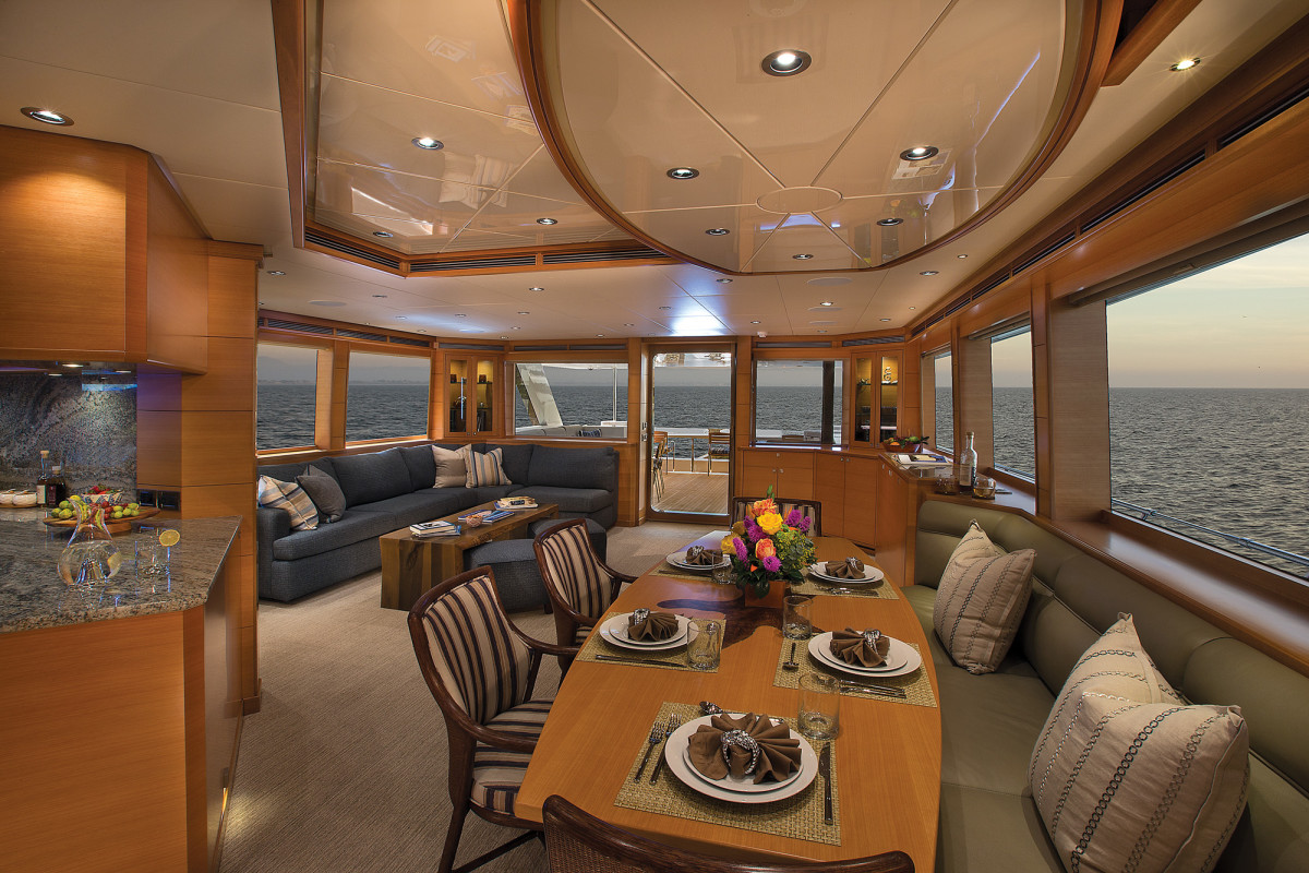 Outsized areas of glazing in the salon and galley offer unforgettable vistas and an abundance 