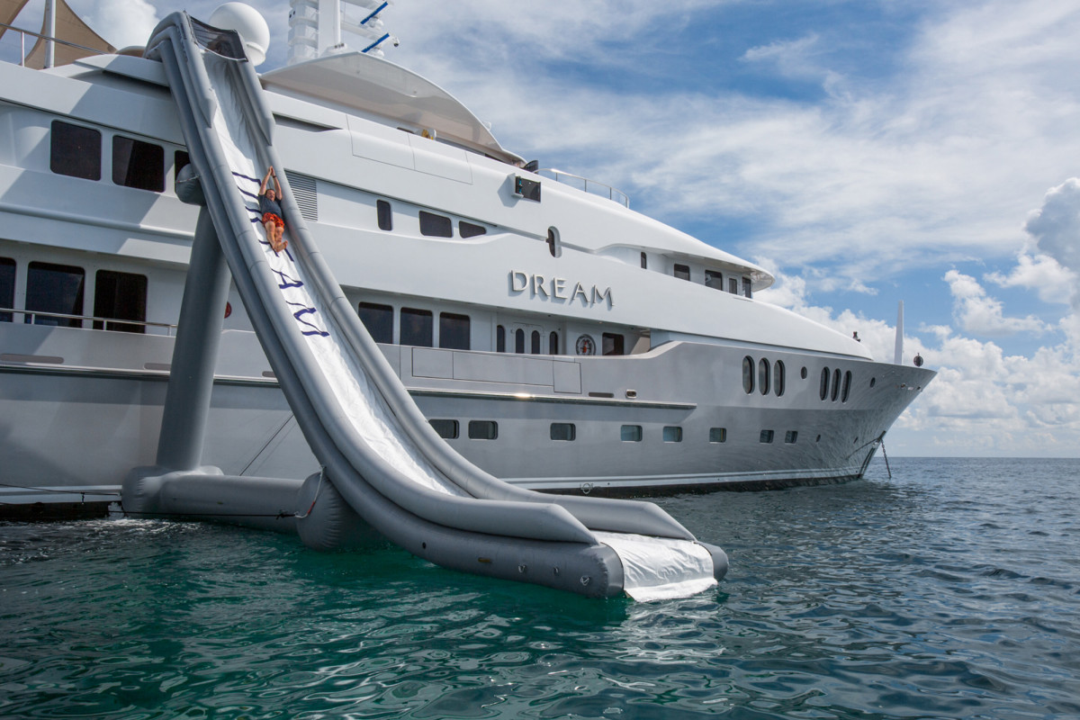 Dream’s slide is the quickest—and most exhilarating—means of disembarking. (photo by Quin Bisset)   