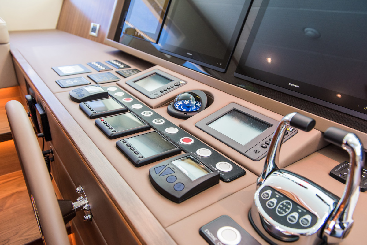 The pilothouse is simple and well-organized.