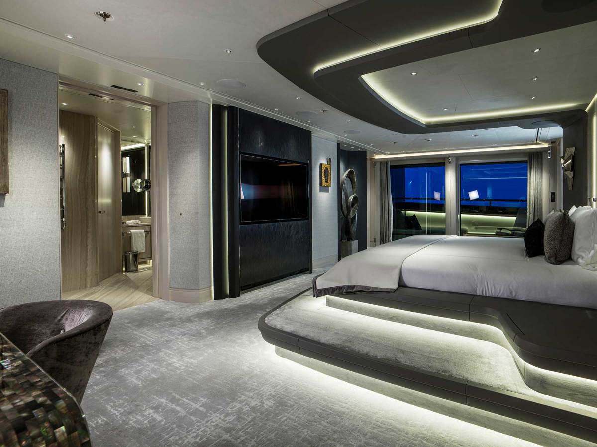The master suite has an elevated platform bed so the owners can enjoy a great sea view.