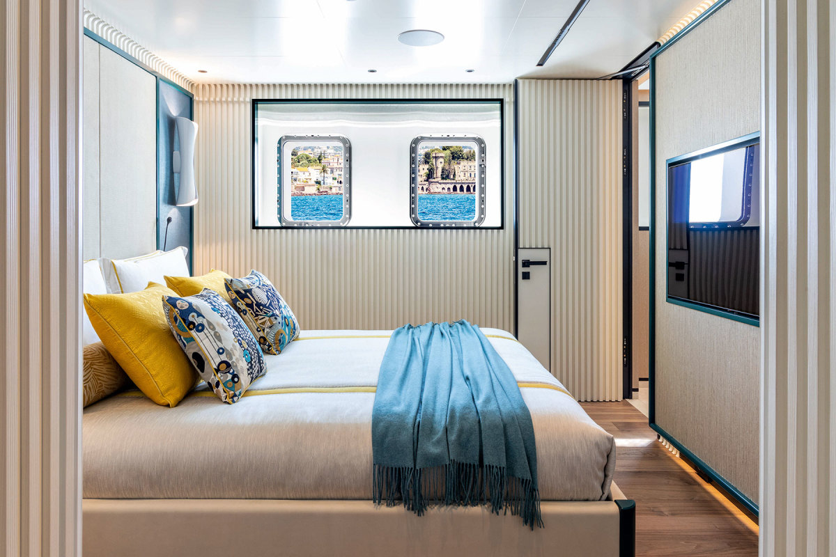  Each stateroom has different finishes and shades of pastel green, blue or fuchsia.