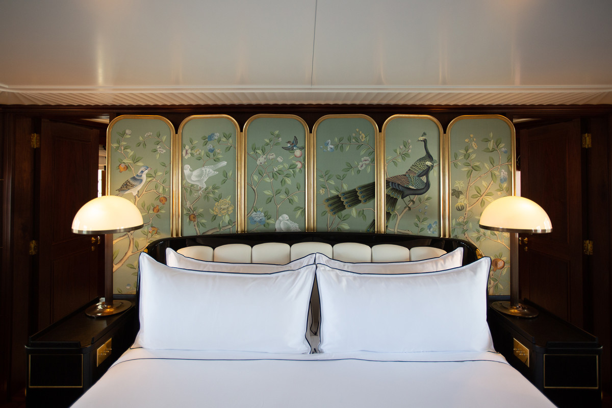 The owner’s stateroom, on Marala’s boat deck, was designed as an homage to the age of Art Deco.  